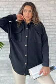 Antrasit Kadın Oversize Kaşe Gömlek Ceket - 1