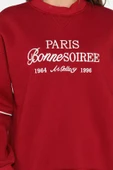Bordo Kadın Üç İplik Şardonlu Nakışlı Sweatshirt - 4