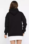Siyah Kapüşonlu Şardonlu Yazı Baskılı Kadın Sweatshirt - 3