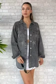 Antrasit Çift Cepli Taşlı Kot Jean Ceket - 2