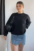 Siyah Bisiklet Yaka Oversize Kadın Sweatshirt - 2