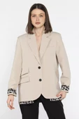 Taş Kadın Astarlı Leopar Detaylı Oversize Blazer Ceket - 1