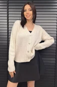 Krem Kadın Örme Triko Hırka - 1
