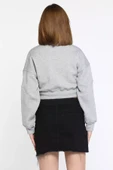 Gri Fermuarlı Crop Top Sweatshirt - 3
