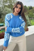 Mavi Kadın Bisiklet Yaka Gül Desenli Triko Kazak - 2