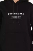 Siyah Kapüşonlu Şardonlu Yazı Baskılı Kadın Sweatshirt - 4