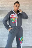 Gri Dijital Baskılı Sweat Pantolon Eşofman Takımı - 2