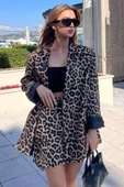 Leopar Desen Kadın Leopar Desen Oversize Astarlı Blazer Ceket - 3