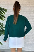 Zümrüt Yeşili Kalp Nakışlı Triko Hırka - 3