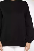 Siyah Kadın Şardonlu Üç İplik Sweatshirt - 4