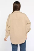 Açıkbej Kadın Oversize Kaşe Gömlek Ceket - 3
