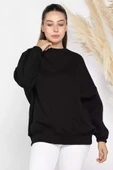 Siyah Kadın Şardonlu Üç İplik Sweatshirt - 2