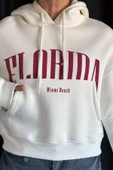 Beyaz Kapüşonlu Üç İplik Şardonlu Kadın Sweatshirt - 3