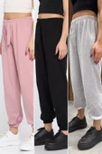 Siyah-gri-pudra Fitilli Paça Lastikli 3 Lü Pantolon - 1