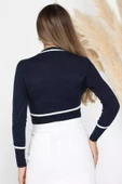 Lacivert Fitilli Crop Triko Kazak - 3