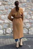 Camel Kadın Astarlı Kuşaklı Kaşe Kaban - 5