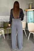 Füme Kadın Yüksek Bel Yazı Baskılı Çimalı Bol Paça Pantolon - 4