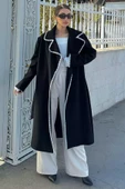 Siyah Astarlı Bel Kuşaklı Kadın Kaşe Kaban - 1
