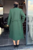 Zümrüt Yeşili Kadın Astarlı Kuşaklı Kaşe Kaban - 4