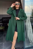Zümrüt Yeşili Kadın Astarlı Kuşaklı Kaşe Kaban - 2
