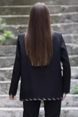 Siyah Kadın Astarlı Oversize Blazer Ceket - 2