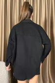Siyah Kadın Oversize Kaşe Gömlek Ceket - 4