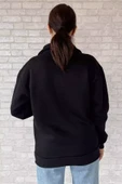 Siyah Kadın Polo Yaka Baskılı Şardonlu Sweatshirt - 4