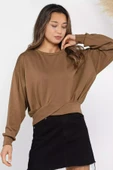 Kahve Kadın Bisiklet Yaka Pile Detaylı Sweatshirt - 2