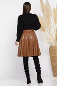 Taba Suni Deri Kısa Kloş Etek - 3