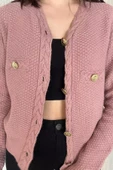 Gülkurusu Kadın Şaç Örgü Desenli Triko Hırka - 3