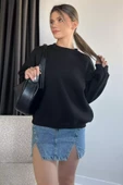 Siyah Bisiklet Yaka Oversize Kadın Sweatshirt - 1