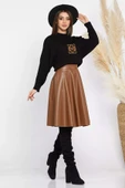 Taba Suni Deri Kısa Kloş Etek - 2