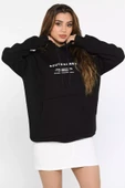 Siyah Kapüşonlu Şardonlu Yazı Baskılı Kadın Sweatshirt - 2