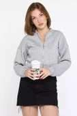 Gri Fermuarlı Crop Top Sweatshirt - 1