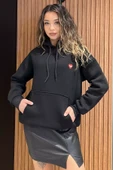 Siyah Baskılı Kanguru Cepli Kadın Sweatshirt - 2