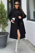 Siyah Astarlı Ön Düğmeli Kaşe Kaban - 1