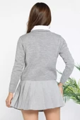 Gri Kadın Kısa Triko Hırka - 3