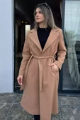 Bisküvi Kadın Astarlı Kuşaklı Kaşe Kaban - 2