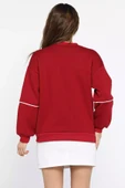 Bordo Kadın Üç İplik Şardonlu Nakışlı Sweatshirt - 3