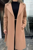 Bisküvi Kadın Astarlı Kuşaklı Kaşe Kaban - 3
