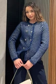 Lacivert Yumoş İplik Sakallı Triko Ceket - 2