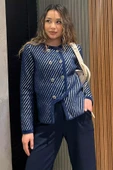 Lacivert Yumoş İplik Sakallı Triko Ceket - 1