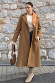 Camel Kadın Astarlı Kuşaklı Kaşe Kaban - 2