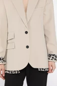 Taş Kadın Astarlı Leopar Detaylı Oversize Blazer Ceket - 4