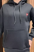 Siyah Baskılı Kanguru Cepli Kadın Sweatshirt - 3