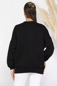 Siyah Kadın Şardonlu Üç İplik Sweatshirt - 3
