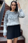 Siyah Kadın Desenli Taş Detaylı Triko Kazak - 2