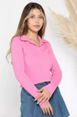 Pembe Kadın Polo Yaka Triko Bluz (s-m-l Beden Uyumludur) - 1