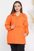 Orange Kapüşonlu Yarım Fermuarlı Kapitoneli Mevsimlik Mont - 2