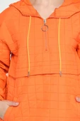 Orange Kapüşonlu Yarım Fermuarlı Kapitoneli Mevsimlik Mont - 4